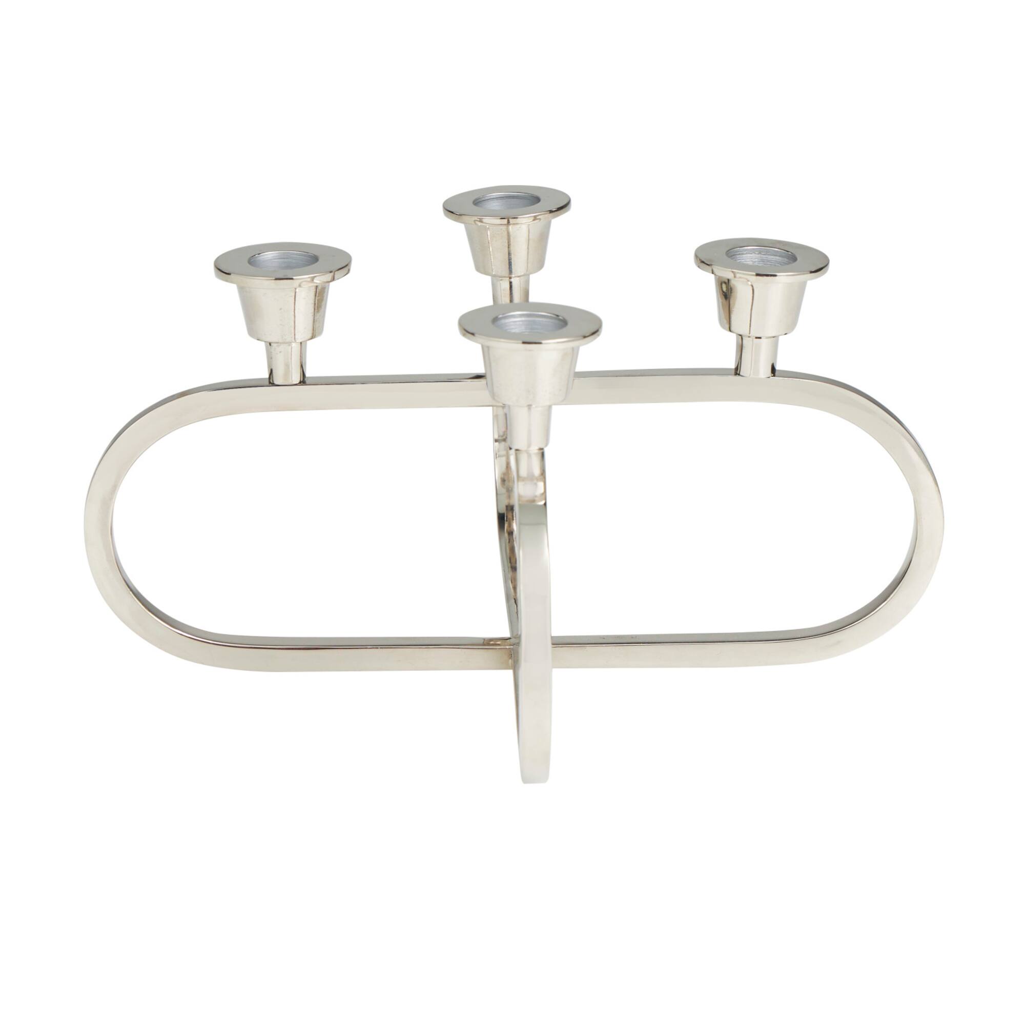 8" Silver Stainless Steel Overlapping Oval Geometric Candelabra